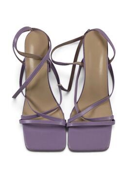 Lavender Purple Strappy Square Toe Block Heel Lace Up Sandals Y2K